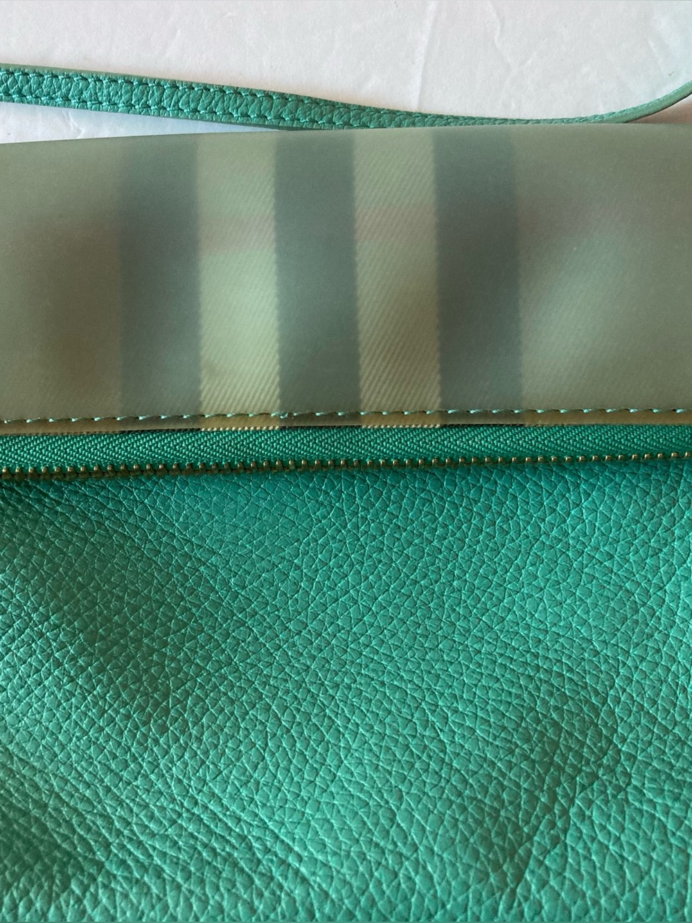 Burberry Prorsum Teal Green Leather Crossbody Bag with Signature Stripe Flap